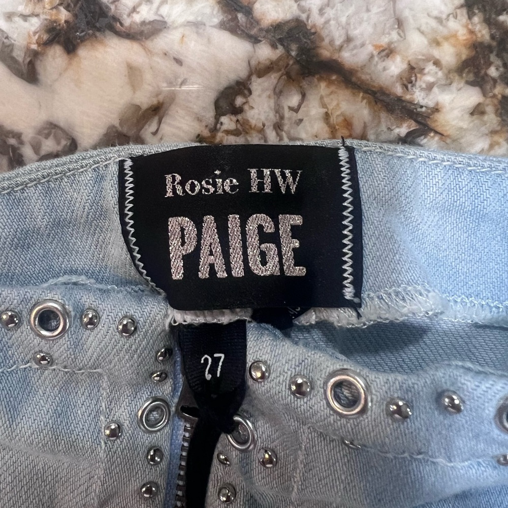 PAIGE Light Blue Denim Pencil Skirt with Stud Accents - Picture 4 of 5